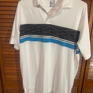 Callaway White and Blue Polo Shirt with Stripes